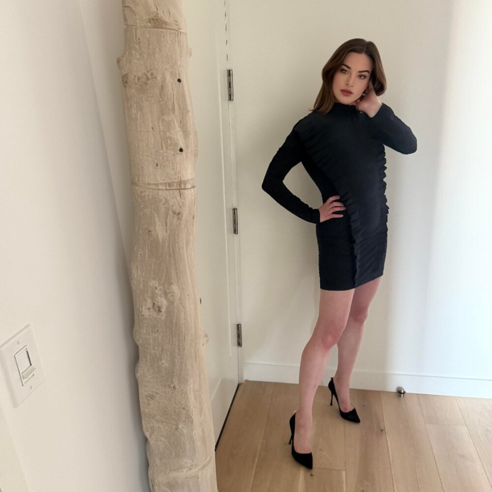 FENDI Classic Understated Elegance Navy Wool Long Sleeve Mini Dress - Size XS